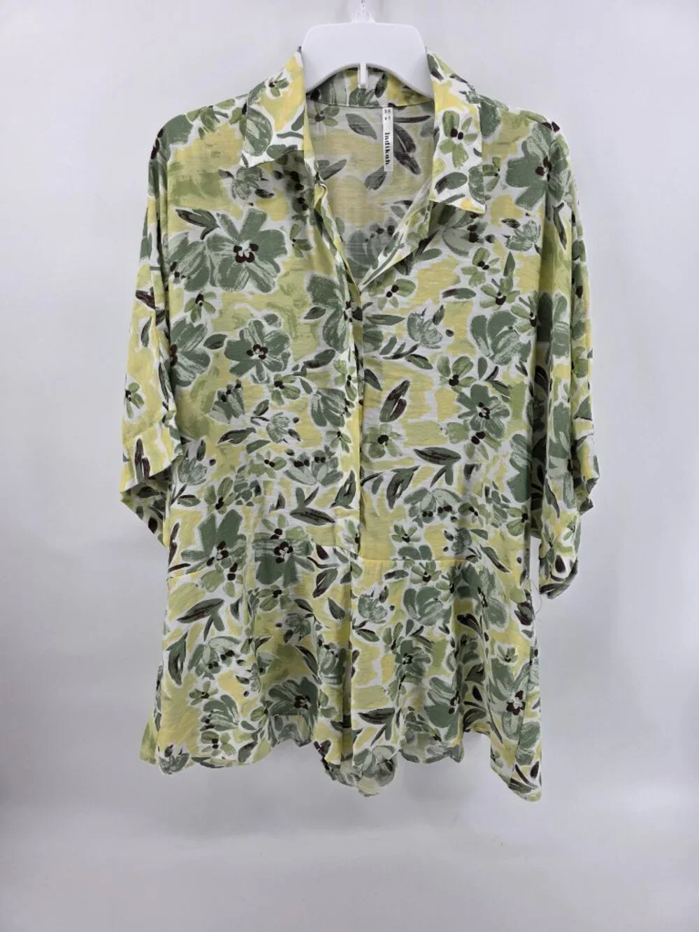 Indikah Green Yellow Floral Button-Up Romper – Size‎ M – Cotton Flowy